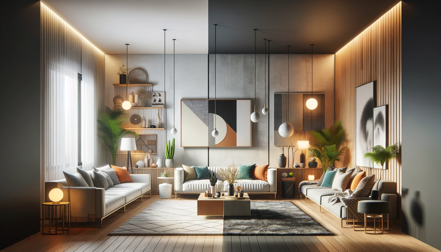 Living impartit pe jumatate, cu jumatate Design Modern și jumatate Design Contemporan